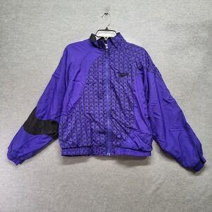 VINTAGE Reebok Women‎ Track Jacket Medium Purple Windbreaker Geometric Mock Neck